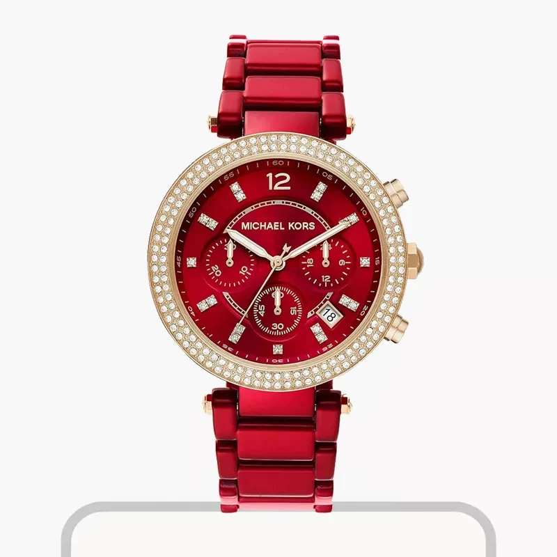 Michael Kors Parker Red Dial Red Band Fashion Ladies Watch